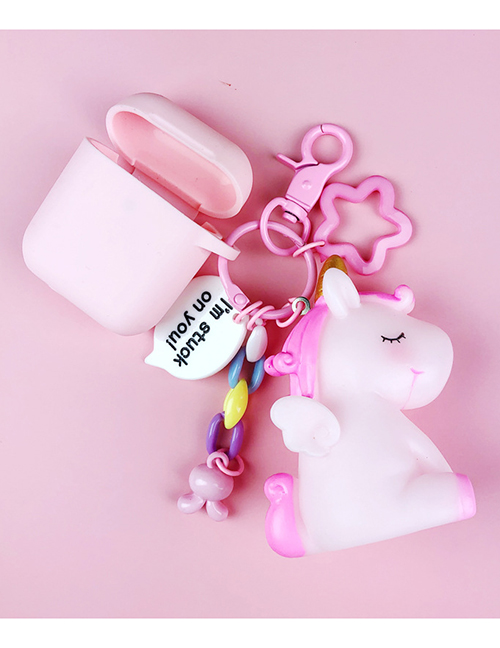 Fashion Pink + Earphone Bag Rainbow Horse Unicorn Wireless Headphone Silicone Case