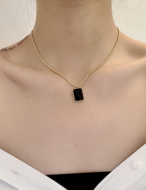 Fashion Black Titanium Steel Color-retaining Square Thin Chain Necklace