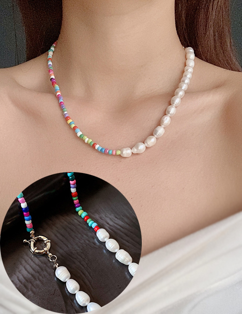 Fashion Color Mixing Irregular Freshwater Pearl And Colorful Bead Necklace