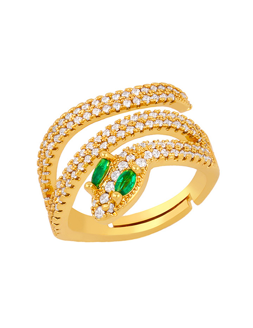 Fashion Green Copper Inlaid Zircon Openwork Ring