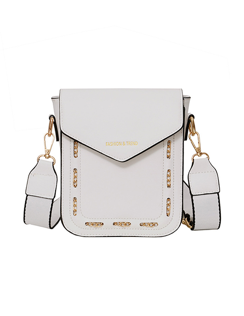 Fashion White Chain Bronzing Letter Wide Shoulder Strap Shoulder Messenger Bag
