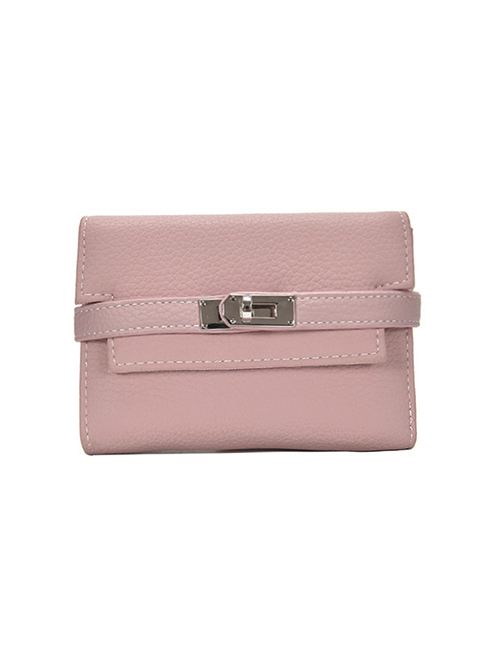 Fashion Pink Multi-card Wallet With Metal Lock