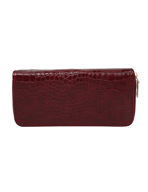Fashion Red Long 2-fold Stone Pattern Multi-function Wallet