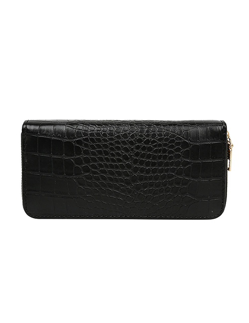 Fashion Black Long 2-fold Stone Pattern Multi-function Wallet