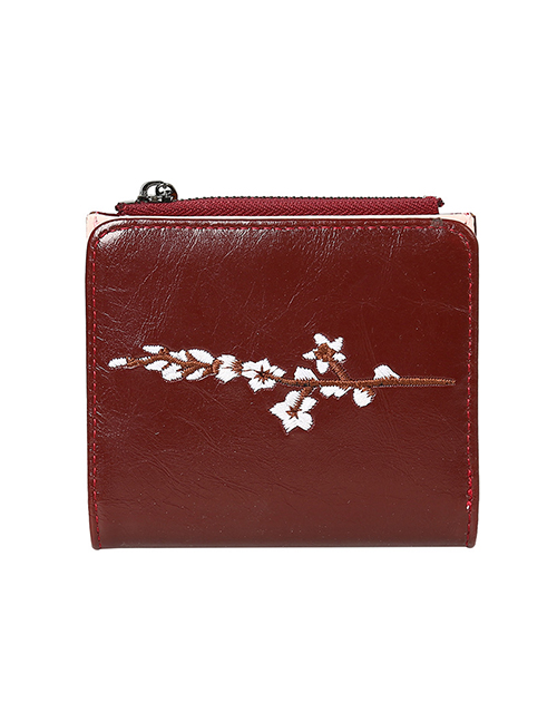 Fashion Red Flower Embroidery Multi-function Wallet