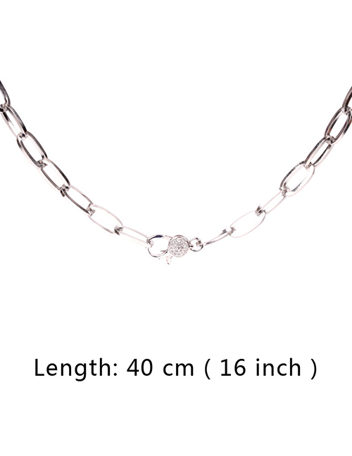 Fashion Silver 40cm Thick Chain Diamond Keychain Stainless Steel Hollow Necklace