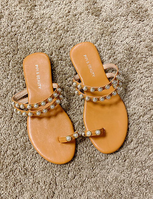 Fashion Orange Flat Toe Pearl Flat Sandals