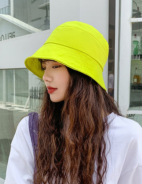 Fashion Fluorescent Yellow Sunshade Sunscreen Solid Color Fisherman Hat