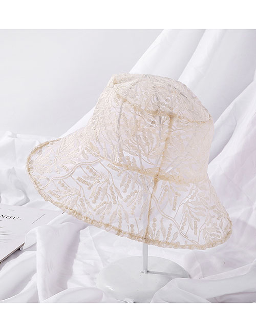 Fashion Beige Thin Lace Embroidered Breathable Fisherman Hat