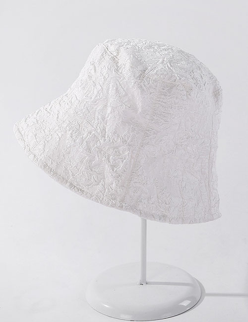 Fashion White Pleated Breathable Solid Color Bucket Hat