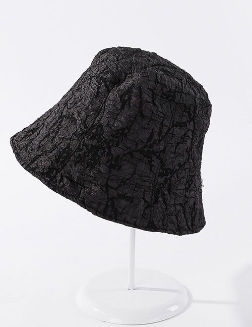 Fashion Black Pleated Breathable Solid Color Bucket Hat