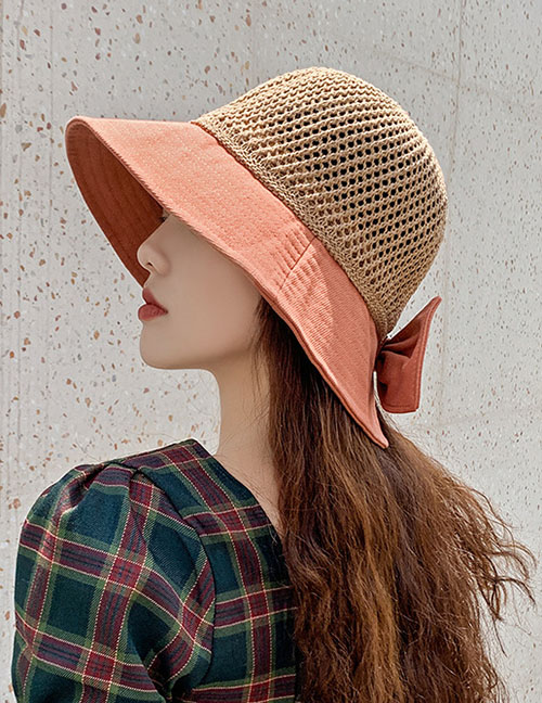 Fashion Bean Paste Openwork Knitted Stitching Bow Fisherman Hat