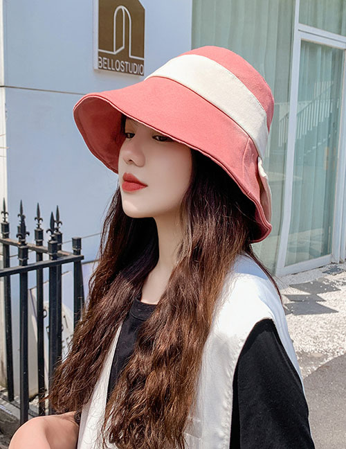 Fashion Orange Wide-brimmed Sunscreen Color-block Patch Bow Fisherman Hat