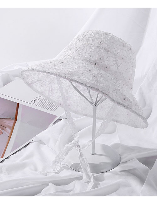 Fashion White Sequin Lace Sunscreen Fisherman Hat