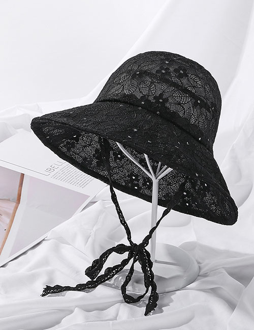 Fashion Black Sequin Lace Sunscreen Fisherman Hat