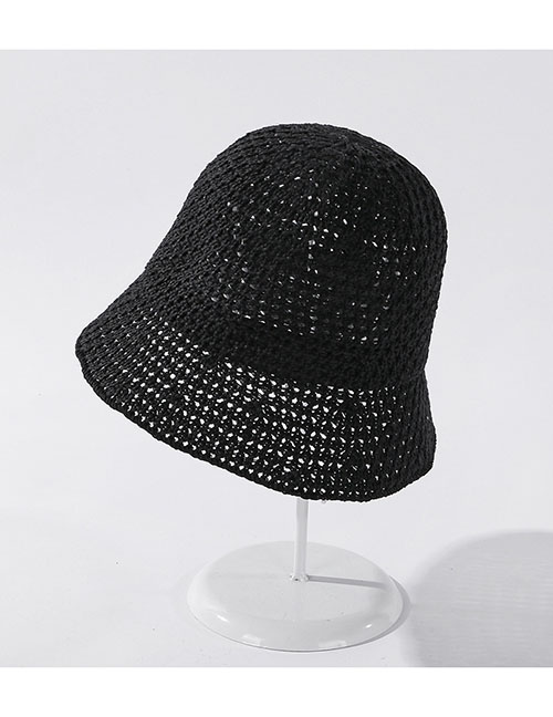 Fashion Black Milk Silk Cotton Yarn Knitted Hollow Fisherman Hat