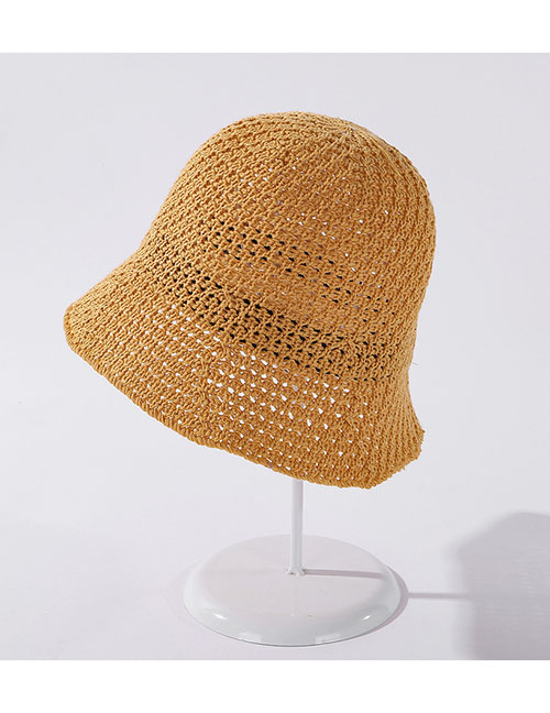 Fashion Yellow Milk Silk Cotton Yarn Knitted Hollow Fisherman Hat
