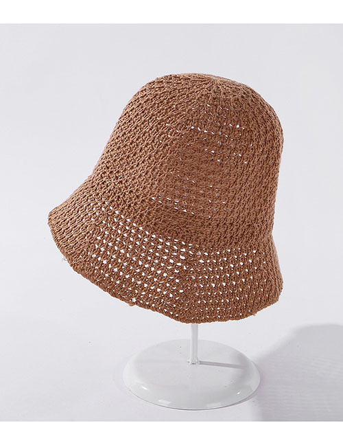 Fashion Camel Milk Silk Cotton Yarn Knitted Hollow Fisherman Hat