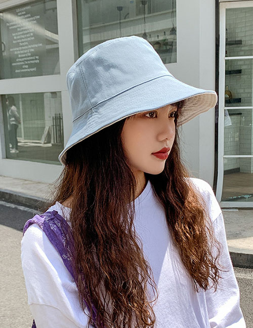 Fashion Blue Cotton Shading Double-sided Wearing Fisherman Hat