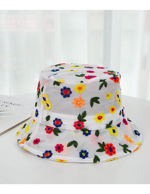 Fashion White Embroidered Flower Contrast Fisherman Hat