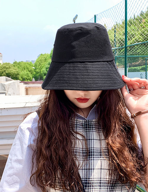 Fashion Black Wear Solid Color Cotton Fisherman Hat On Both Sides