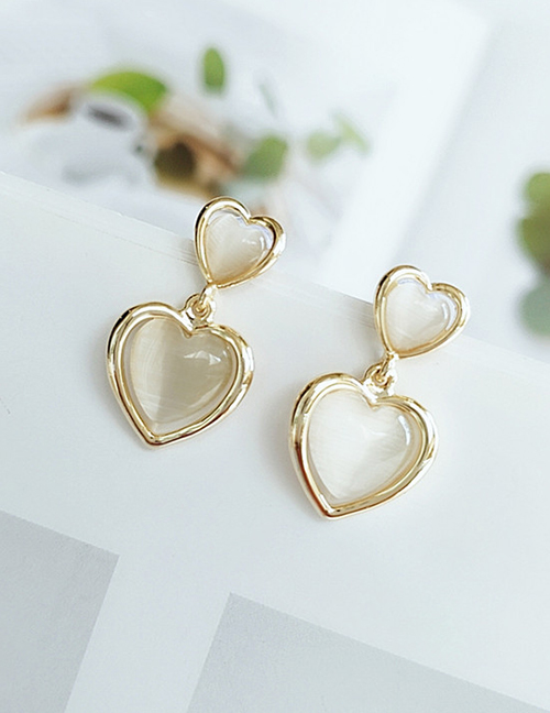 Fashion Yellow Alloy Diamond Love Heart Earrings