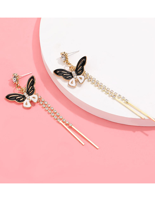 Fashion Black Alloy Dripping Butterfly Tassel Earrings
