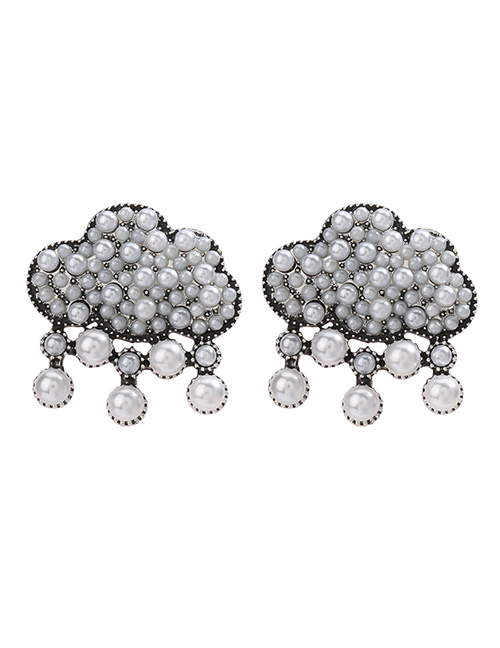 Fashion White Alloy Inlaid Pearl And White Cloud Rain Earrings