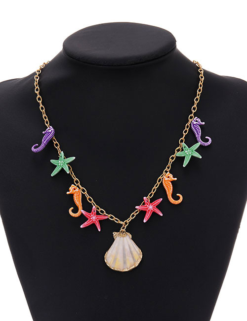 Fashion Color Alloy Resin Seahorse Starfish Shell Necklace