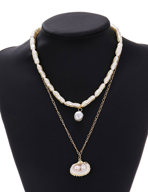 Fashion Beige Alloy Pearl Shell Double Necklace