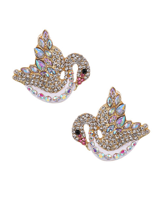 Fashion Ab Color Swan Stud Earrings
