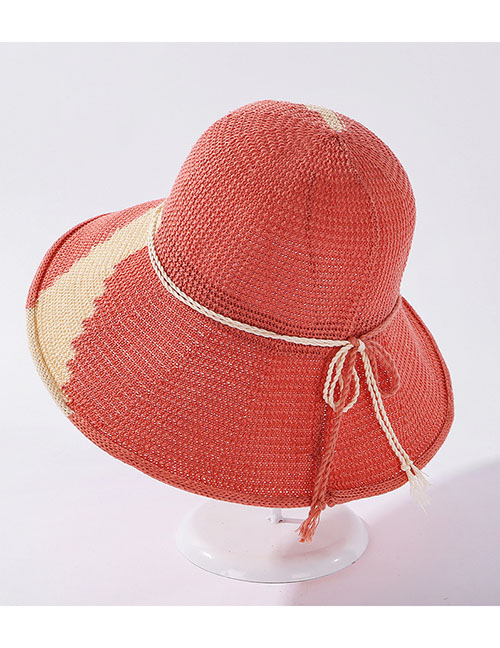 Fashion Watermelon Red Breathable Milk Silk Colorblock Tether Fisherman Hat