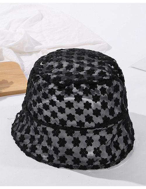 Fashion Black Lace Shading Thin Breathable Little Flower Fisherman Hat
