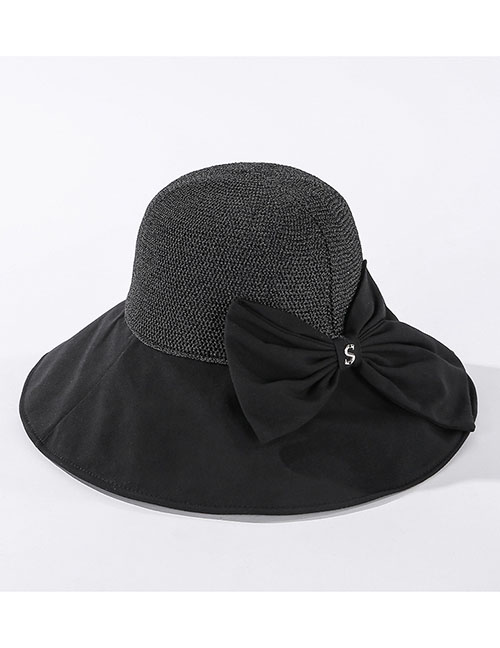 Fashion Black Bowknot Knit Top Breathable Fisherman Hat