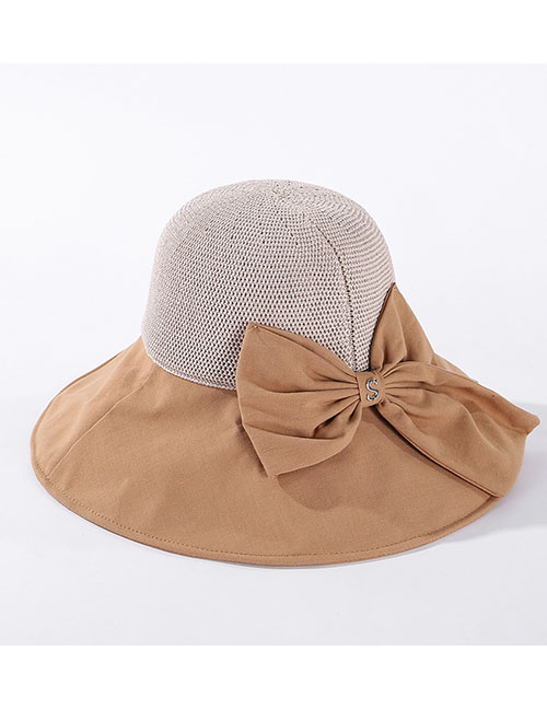 Fashion Khaki Bowknot Knit Top Breathable Fisherman Hat