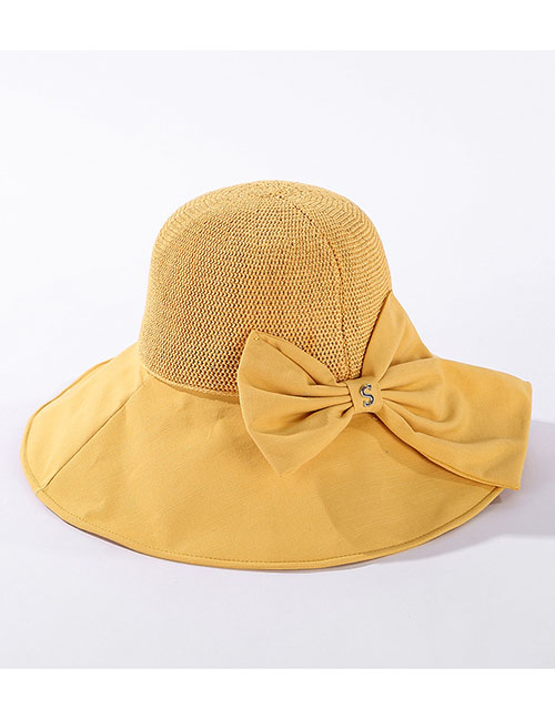 Fashion Yellow Bowknot Knit Top Breathable Fisherman Hat
