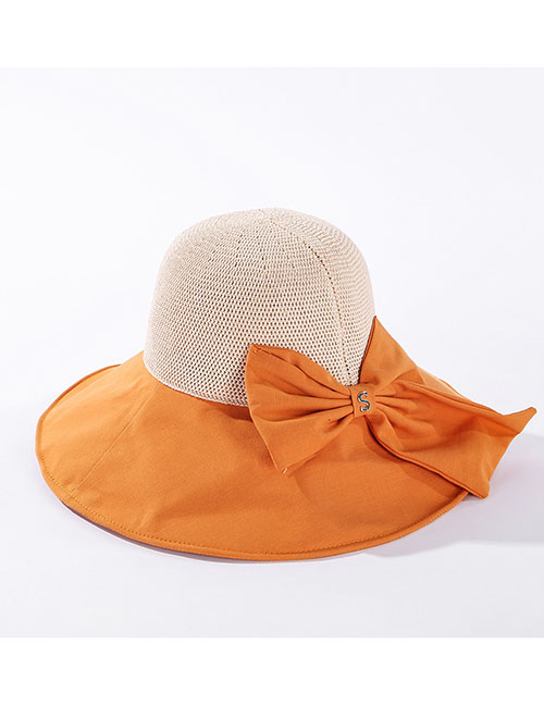 Fashion Orange Bowknot Knit Top Breathable Fisherman Hat