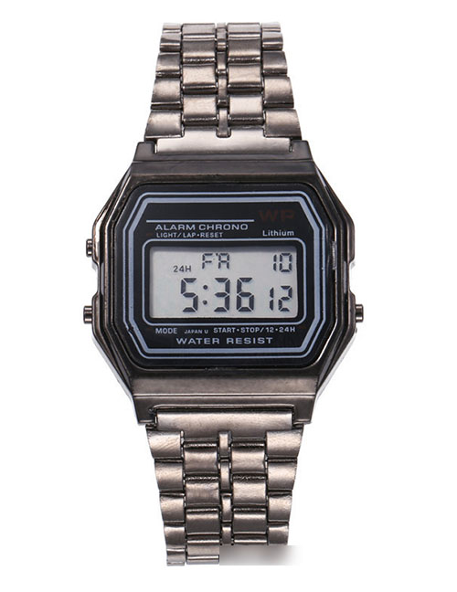 Fashion Black Alloy Electronic Square Steel Band Watch