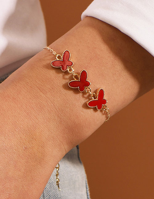 Fashion Red Butterfly Resin Alloy Adjustable Bracelet