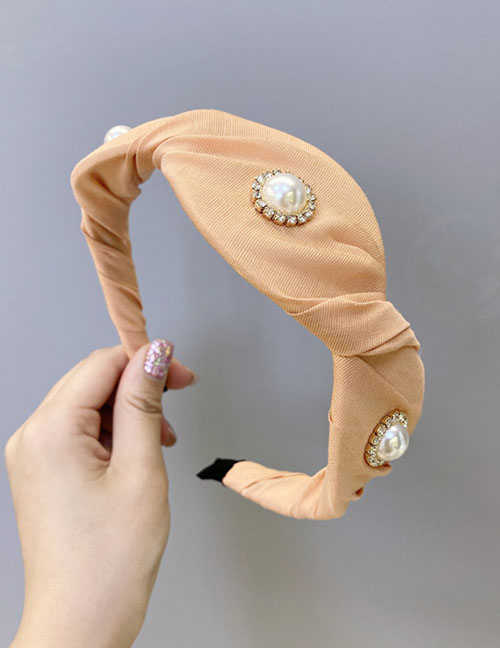 Fashion Orange Pearl Wrinkled Fabric Diamond-wave Broadband Hair Band