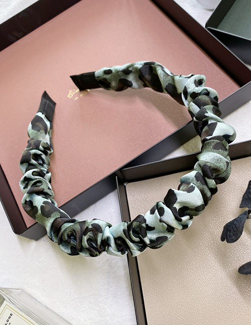 Fashion Leopard Green Leopard Flower Print Pleated Bubble Satin Fabric Headband