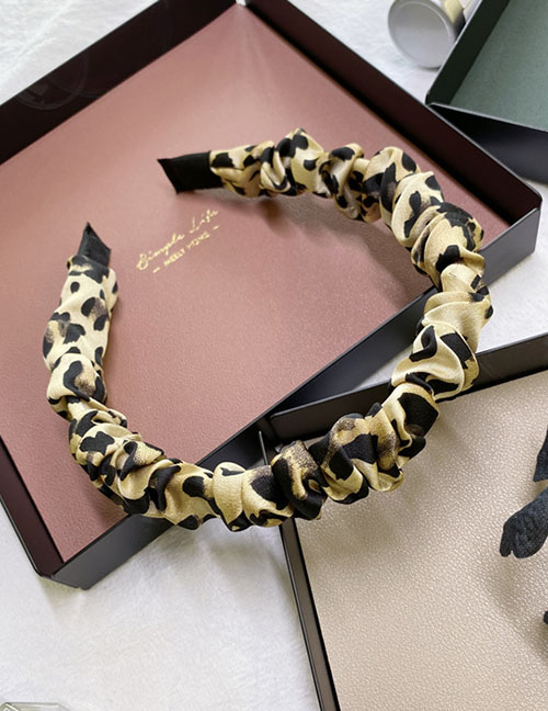 Fashion Leopard Yellow Leopard Flower Print Pleated Bubble Satin Fabric Headband