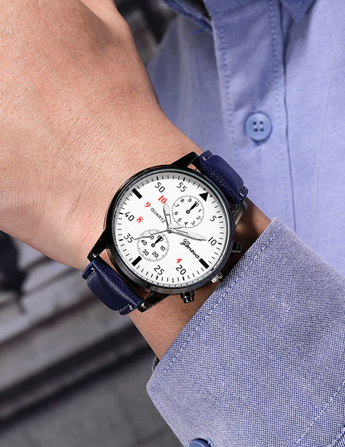 Fashion Blue Ultra-thin Stainless Steel Two-eye Quartz Men's Belt Watch