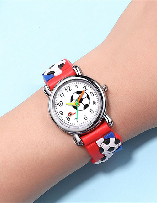 Fashion Red 3d Embossed Stripe Plastic Band Football Children Watch