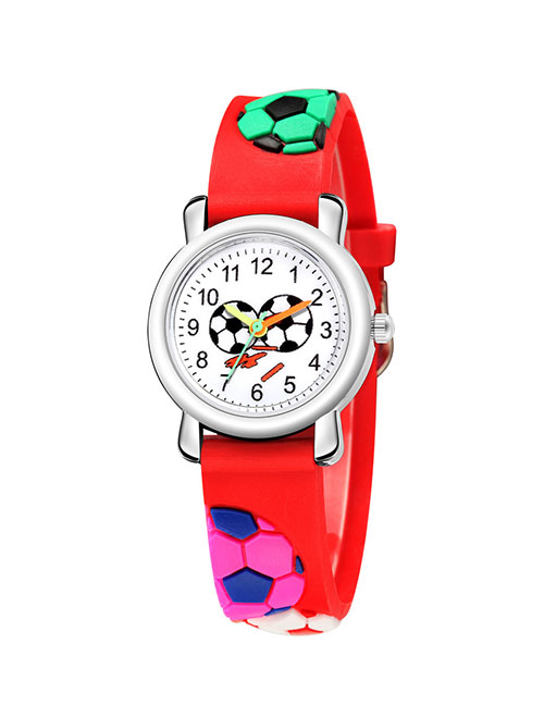 Fashion Red 3d Relief Football Plastic Band Quartz Sport Children's Watch