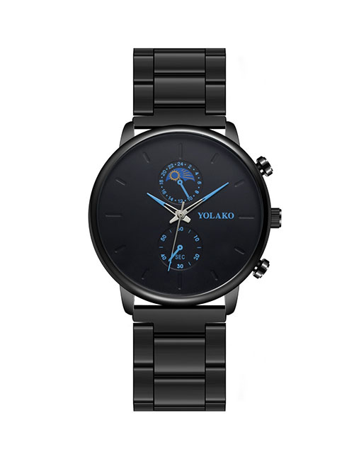 Fashion Black Blue Needle Ultra-thin Alloy Steel Band Quartz Men's Watch