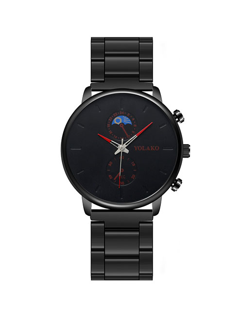Fashion Black Red Needle Ultra-thin Alloy Steel Band Quartz Men's Watch