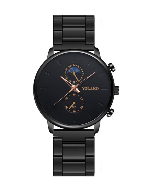 Fashion Black Rose Gold Needle Ultra-thin Alloy Steel Band Quartz Men's Watch