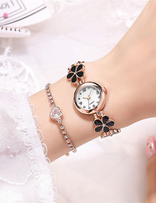 Fashion Black Diamond Stainless Steel Quartz Bracelet Watch