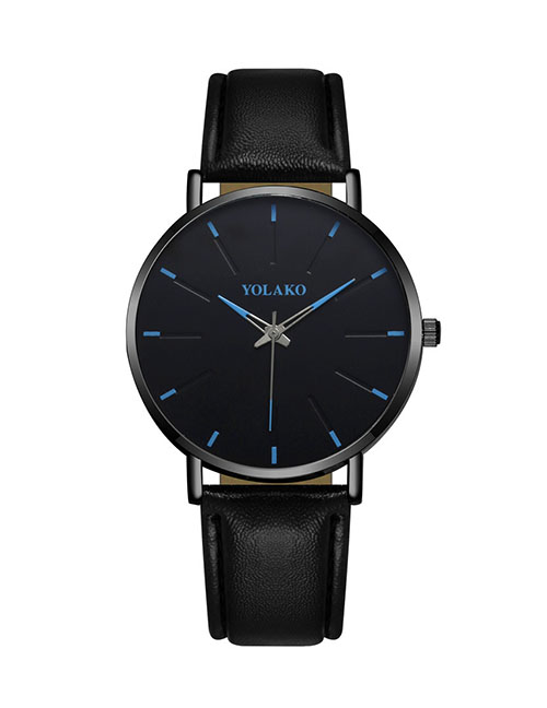 Fashion Black Blue Needle Large Dial Stainless Steel Men's Belt Watch